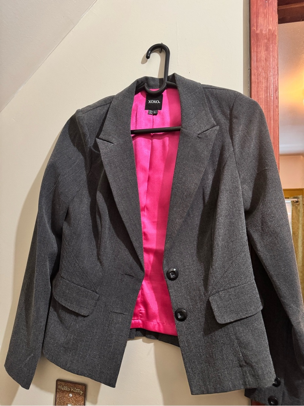 XOXO Charcoal Blazer with Hot Pink Lining